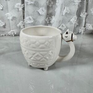 Opal House Figural Footed Llama Mug Geometric Textured Stoneware Boho Neutral‎